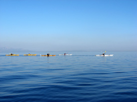 crossing from Ithaki to Kefallonia with sea kayaks
