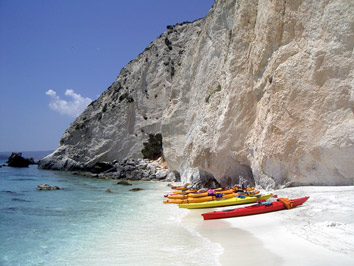 sea kayaks in limestone caves